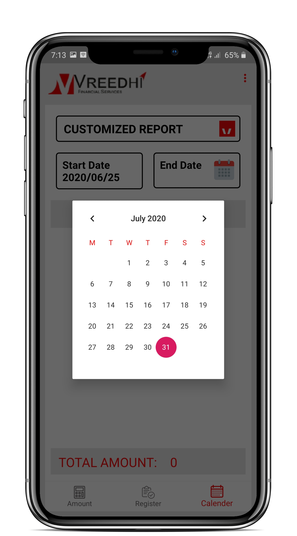 Amount summary between start and end date